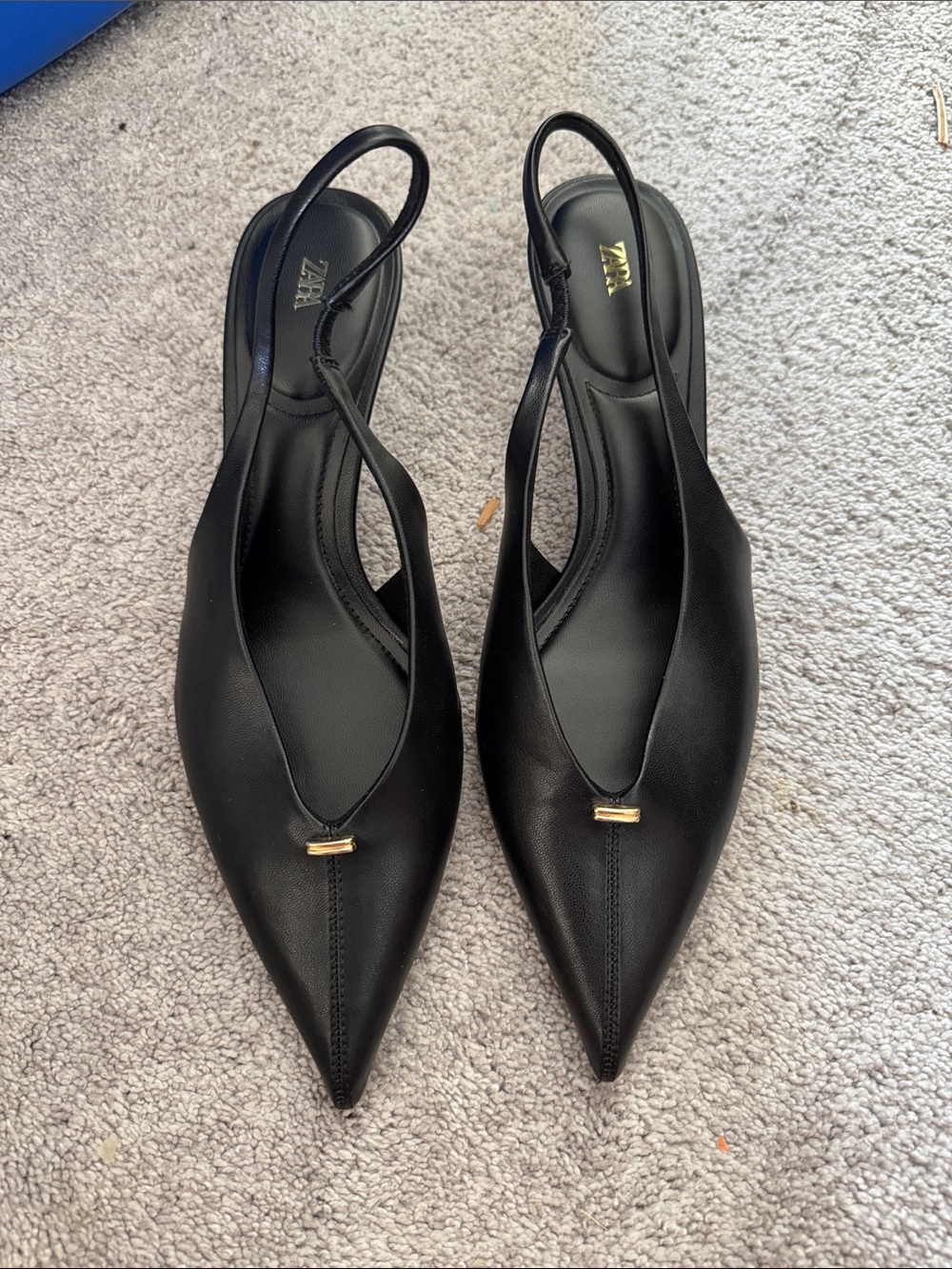 Zara Black Pointed Slingback Flats with Gold Accent